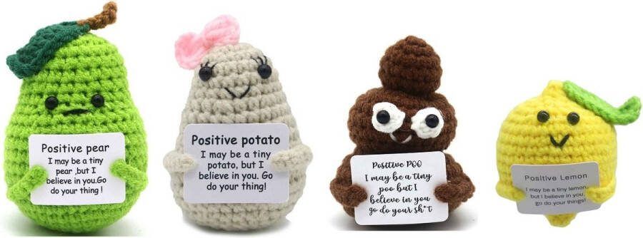 Positive Potato Peer Poo Lemon Positiviteit Knuffel 7 5 cm Set van 4