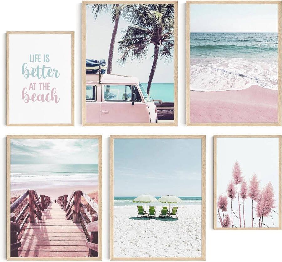 Posterset woonkamer decoratie slaapkamer kamer wanddecoratie wandafbeeldingen foto's zonder fotolijst (strand zee surfen 4 x 30x40 cm 2 x 21x30 cm)