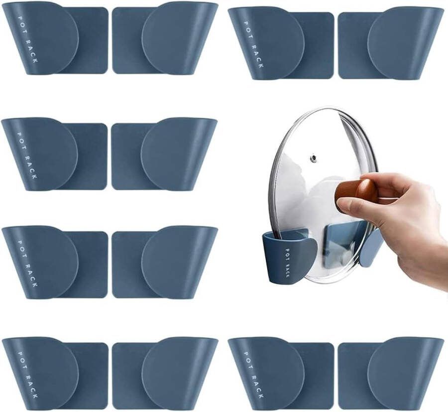 Pot dekselhouders voor aan de muur 6 paar zelfklevende potdekselhouders voor kastdeur ruimtebesparende wandmontage blauw