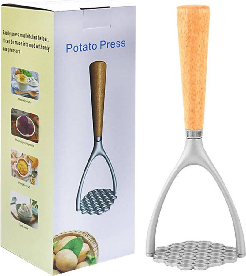Potato Masher Aardappelstamper robuuste handstamper van aluminiumlegering keukenhulp moeiteloos in gebruik dikke handgreep van eiken