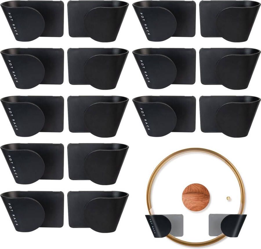 Potdekselhouder Dekselhouder Wandpandekselhouder 16 stuks Wandgemonteerd pandekselrek Zelfklevend zonder boren Potdeksel Wandhouderset voor keuken Staande potdeksels