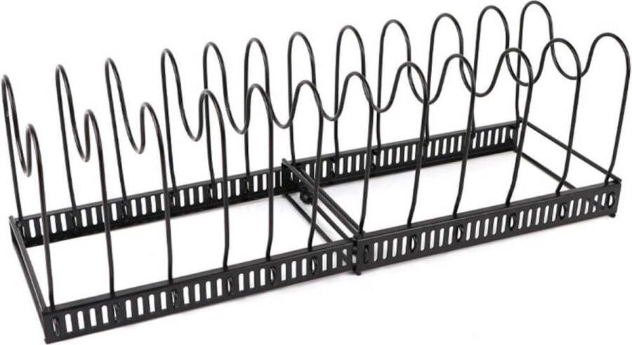 Potdekselhouder pannenbeschermer multifunctionele pannenstandaard dekselhouder pannenorganizer voor het opbergen en organiseren van keukengerei met 12 verstelbare vakken zwart