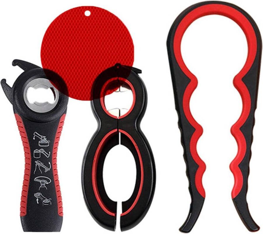 Potopener voor artritis handen 4 stuks blikopeners 6-in-1 flesopeners antislip pad potten opener