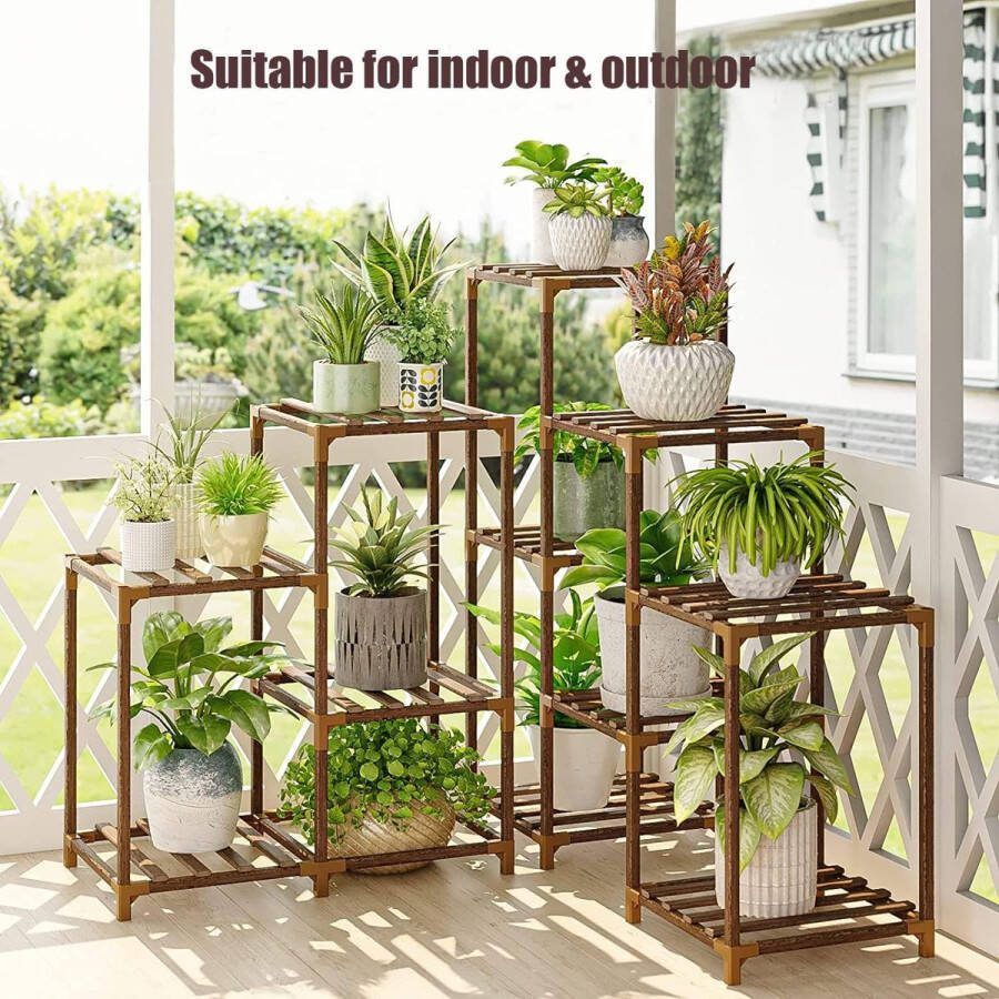 Potplantenstandaard voor binnen en buiten plantenrek met meerdere verdiepingen houten planten organizer tentoonstellingsstandaard voor balkon gazon terras woonkamer kantoor (K7-)