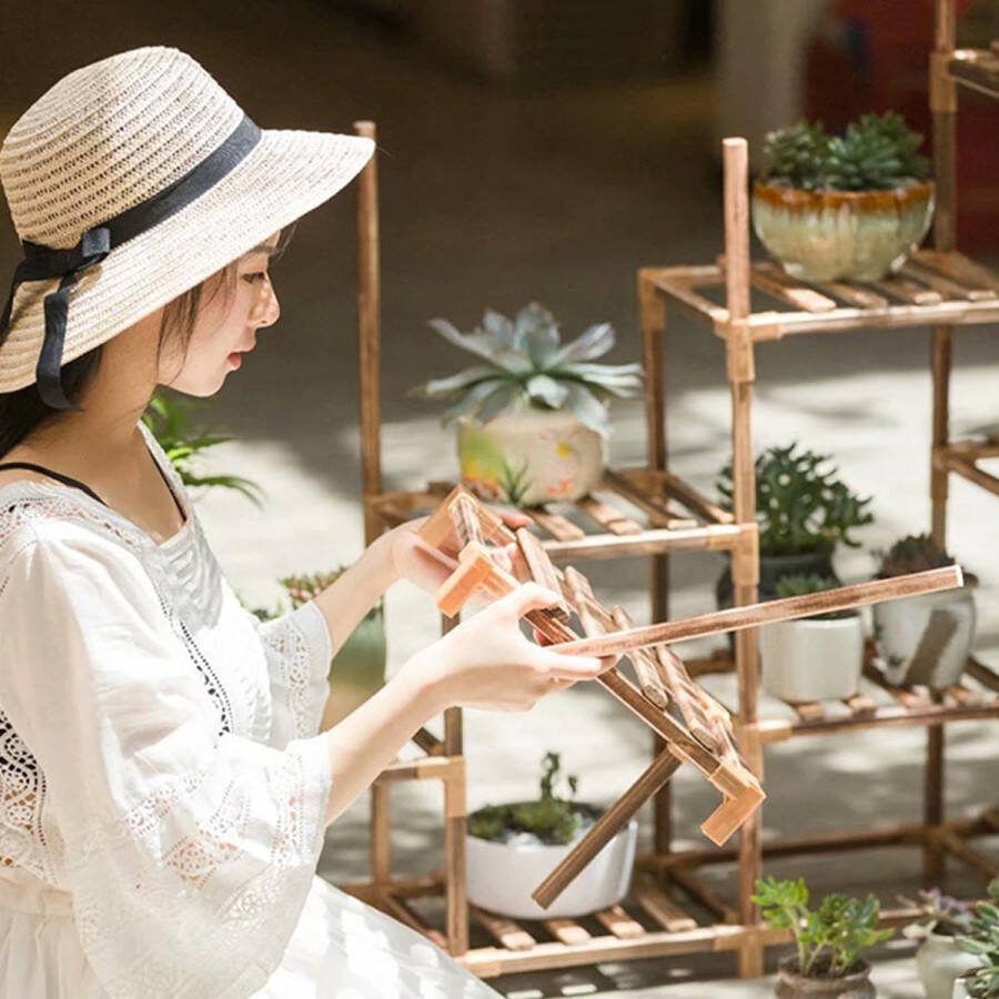 Potplantenstandaard voor binnen en buiten plantenrek met meerdere verdiepingen houten planten organizer tentoonstellingsstandaard voor balkon gazon terras woonkamer kantoor (K6-)
