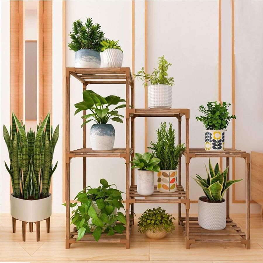 Potplantenstandaard voor binnen en buiten plantenrek met meerdere verdiepingen houten planten organizer tentoonstellingsstandaard voor balkon gazon terras woonkamer kantoor (K3-)
