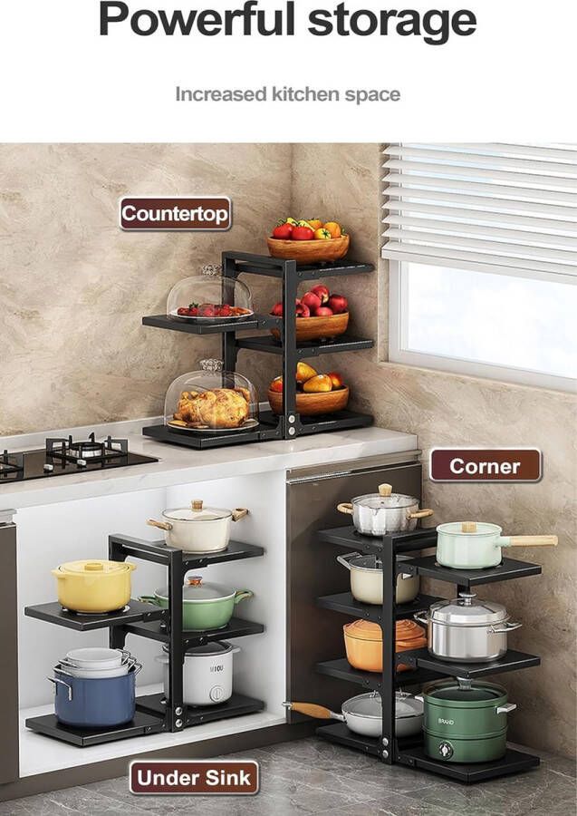 Potten en pannen Organizer voor kast Heavy Duty Pot Pan Rack onder de gootsteen organisatoren en opslag keukenkast organizer met 5 verstelbare lagen