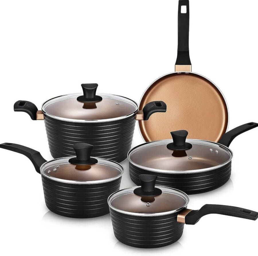 Potten en pannen sets anti-aanbakset 9 stuks inductiepanset chemische vrije keukensets steelpan koekenpan sauteerpan zwart