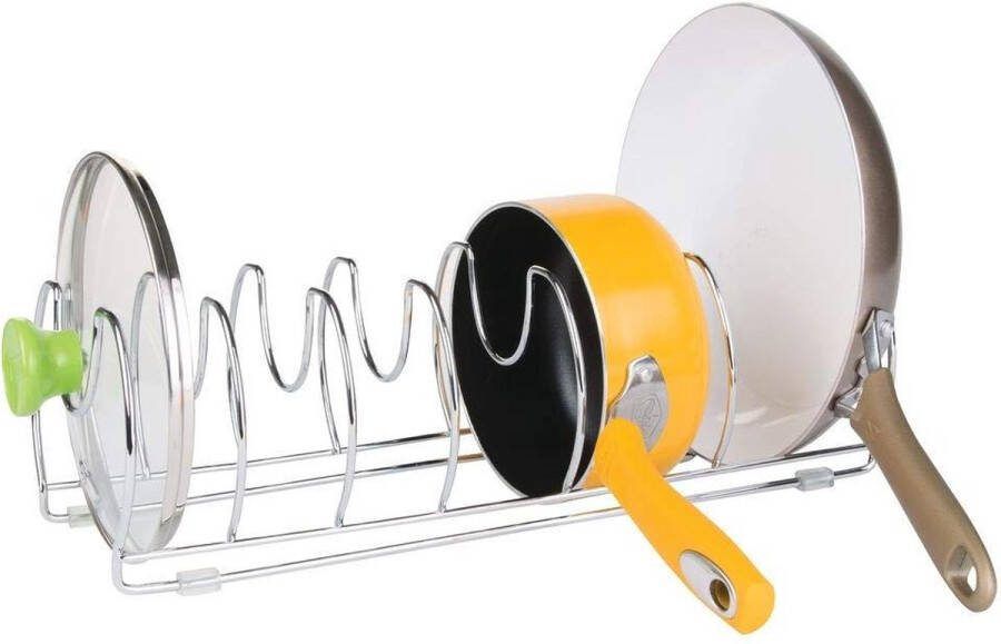 Potten-en-pannenrek voor het opbergen van kookgerei Vrijstaande standaard voor pannen potten deksels en servies Chroom