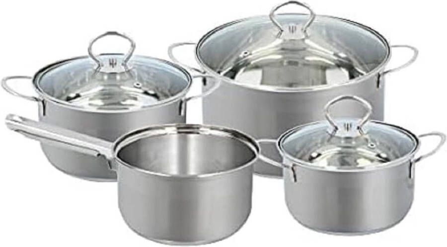 Potten-pannen Set 4 pannen 3 deksels zilvergrijs Magnetron