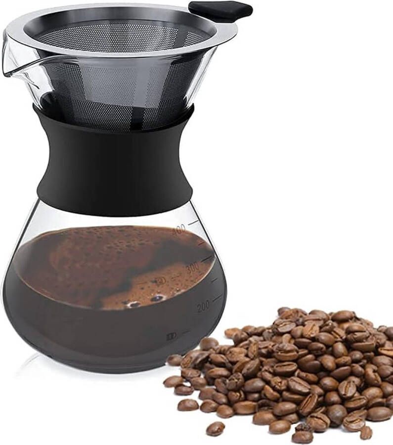 Pour Over Koffiezetapparaat Dripper 400 ml Pour Over Koffiezetapparaat Handkoffie Roestvrij Staal Handfilter van glas met permanent filter