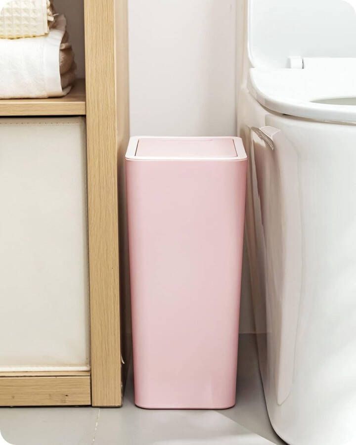 Poussez Top deksel prullenbak afvalemmer voor keuken badkamer 8 l (roze)