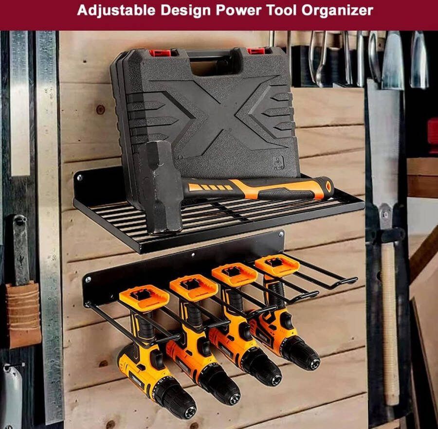 Power Tool Organizer opbergrek wandmontage boorhouder voor 4 elektrische boorgereedschappen gaas anti-drop ontwerp verbetert het ruimtegebruik opbergrek voor nutsopslag voor garage werkplaats