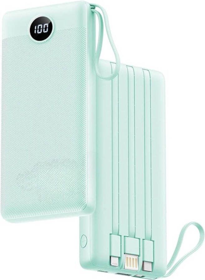 Powerbank USB-C Snellader LED-Display Draagbare Oplader Ingbouwde Kabels 20000mAh