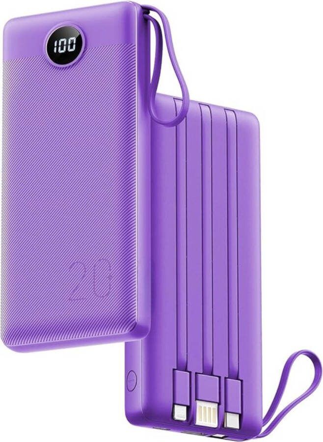 Powerbank USB-C Snellader LED-Display Draagbare Oplader Ingbouwde Kabels 20000mAh