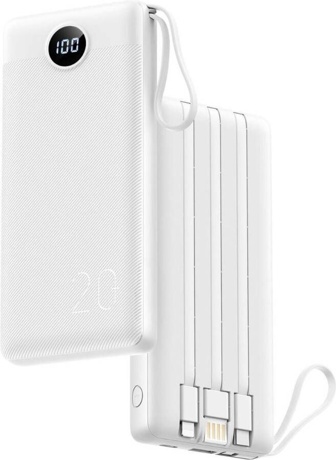 Powerbank USB-C Snellader LED-Display Draagbare Oplader Ingbouwde Kabels 20000mAh