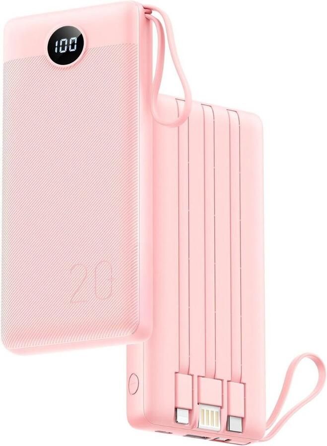 Powerbank USB-C Snellader LED-Display Draagbare Oplader Ingbouwde Kabels 20000mAh