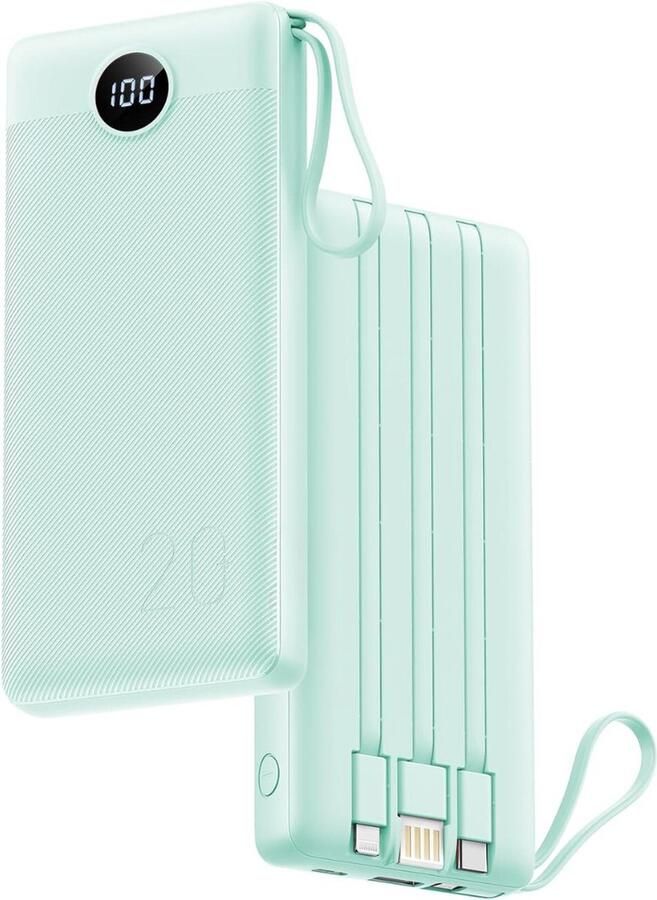 Powerbank USB-C Snellader LED-Display Draagbare Oplader Ingbouwde Kabels 20000mAh