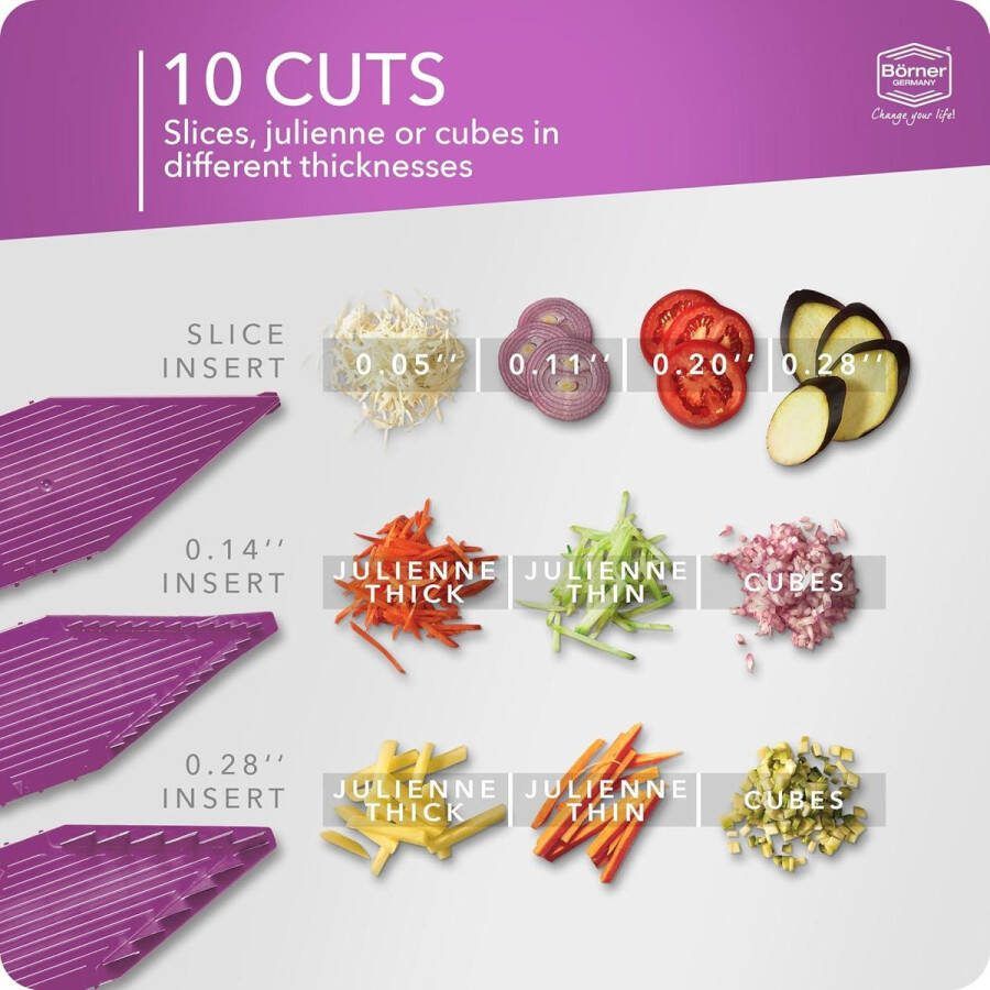 PowerLine Starter mandoline slicer groentesnijder Groente snijden schijfjes blokjes vijfdelige set violet