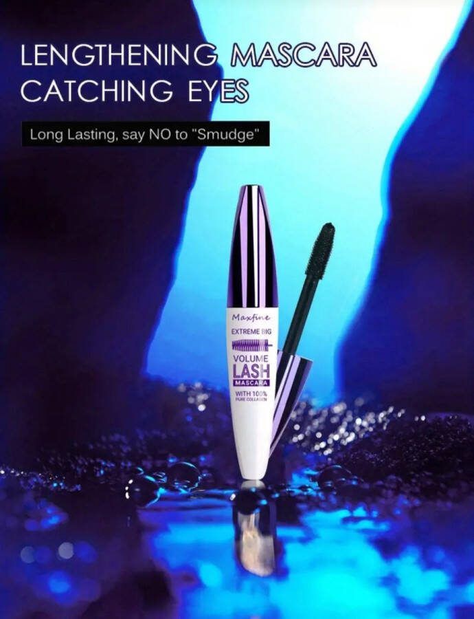Prachtige 5D waterproof blauwe kleur mascara die uw ogen een mooie sexy blik geven met 100% pure collageen
