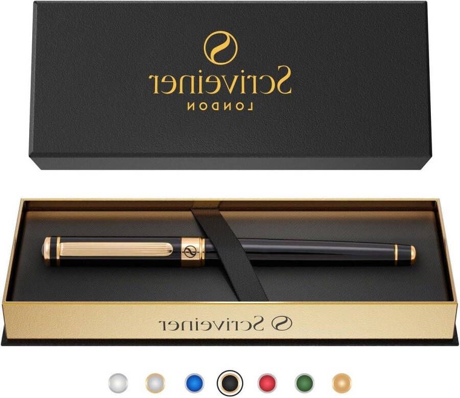 Prachtige Rollerball Pen Luxe Pen met 24K Gouden Afwerking Schmidt Inkt Vulling Roller Ball Pen Cadeauset Professionele Uitvoering Zwart Lak