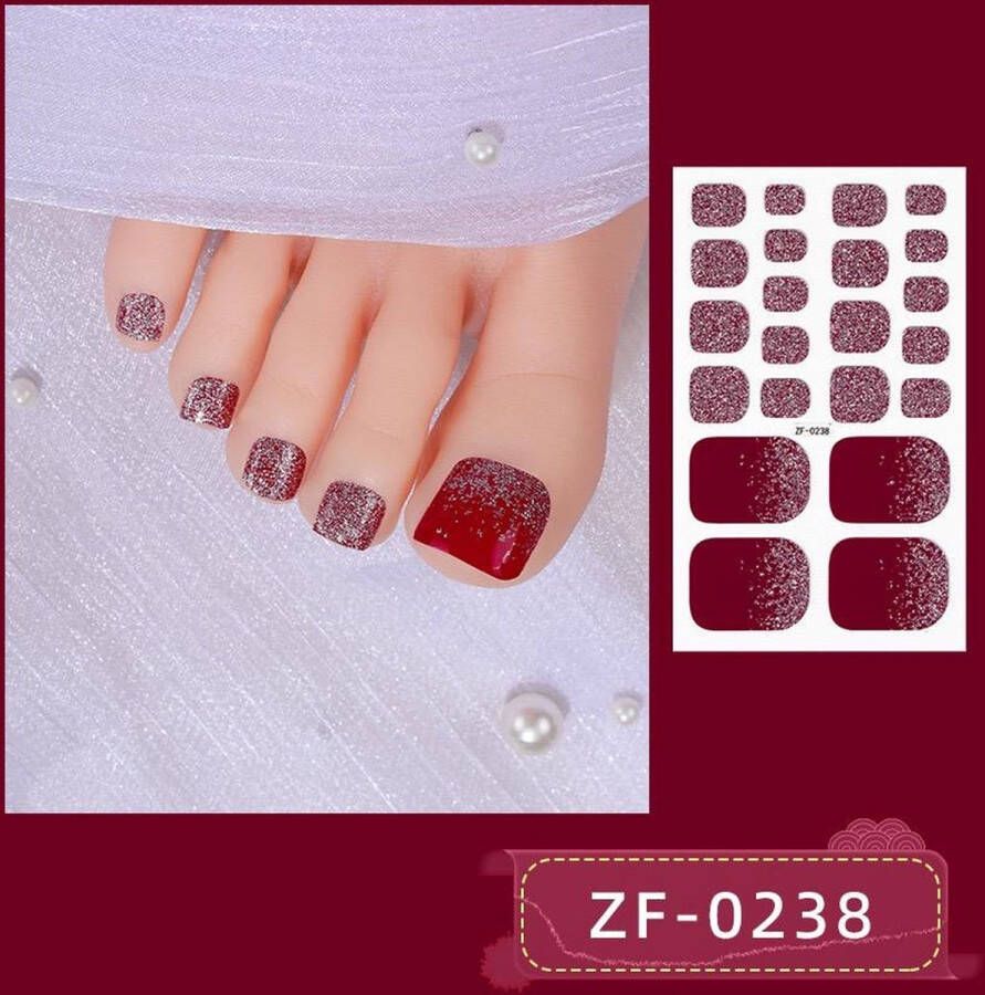 Prachtige Teen NagelStickers 1 vel 22 tips Manicure feet Nagel stickers Nageldecoratie Nagellak Plaknagels Nail stickers Rode Metallic