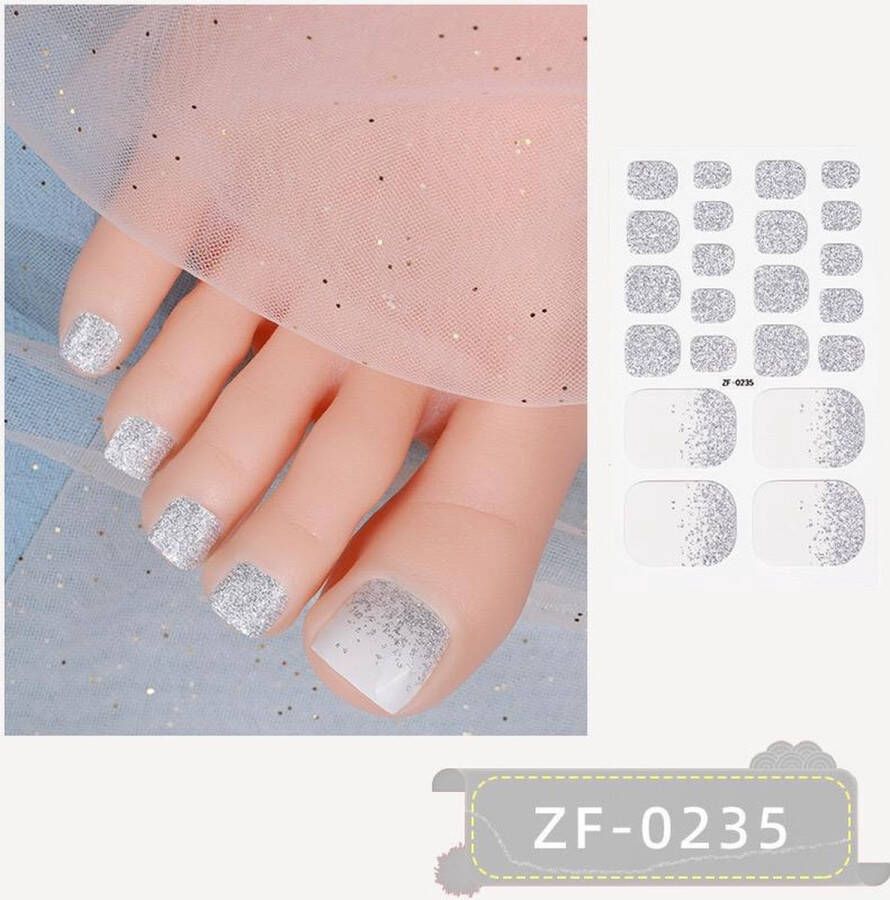 Prachtige Teen NagelStickers 1 vel 22 tips Manicure Feet Nail stickers Nageldecoratie Nagellak Plaknagels Nail stickers Zilver metallic