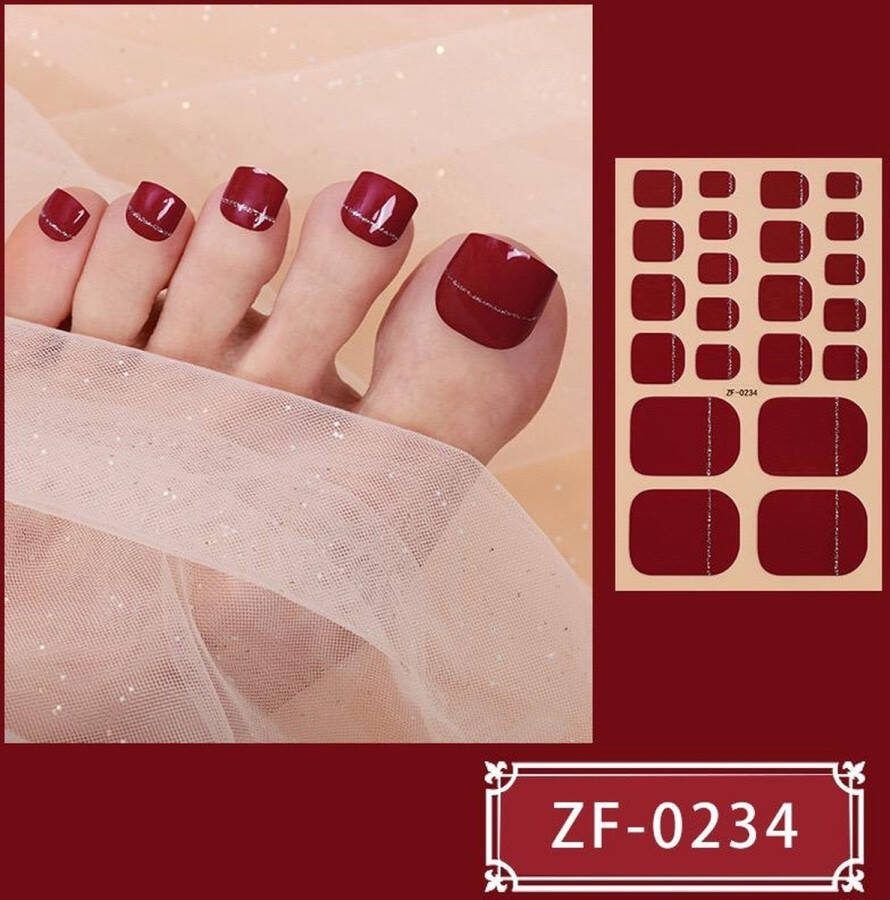 Prachtige Teen NagelStickers 1 vel 22 tips Manicure Feet Nail stickers Nageldecoratie Nagellak Plaknagels Nail stickers Donker Rood