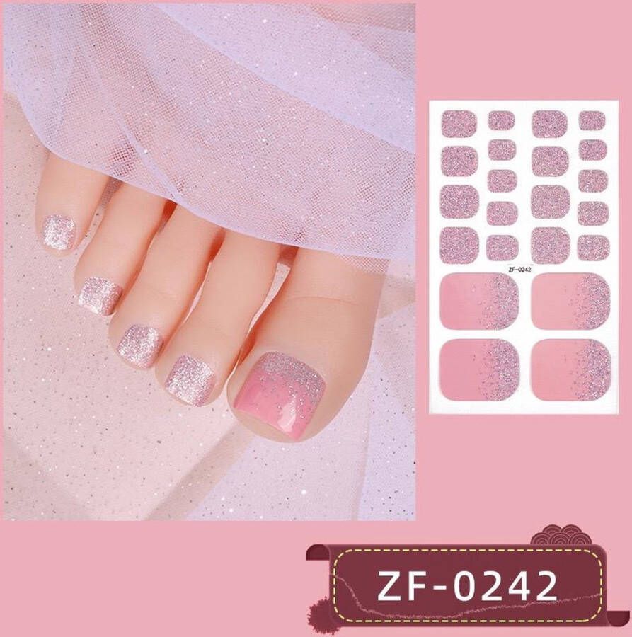 Prachtige Teen NagelStickers 1 vel 22 tips Manicure Feet Nail stickers Nageldecoratie Nagellak Plaknagels Nail stickers Roze metallic