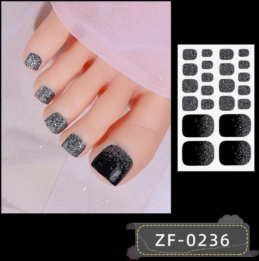 Prachtige Teen NagelStickers 1 vel 22 tips Manicure Feet Nail stickers Nageldecoratie Nagellak Plaknagels Nail stickers Zwart metallic