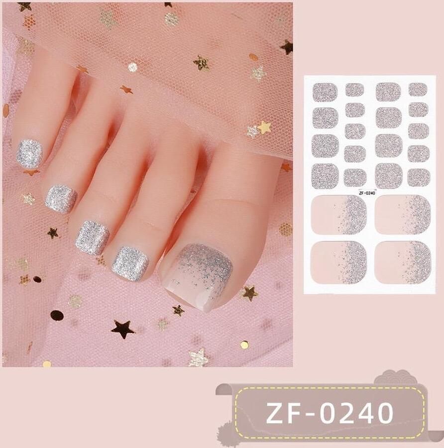 Prachtige Teen NagelStickers 1 vel 22 tips Manicure Feet Nail stickers Nageldecoratie Nagellak Plaknagels Nail stickers Zilver Roze metallic