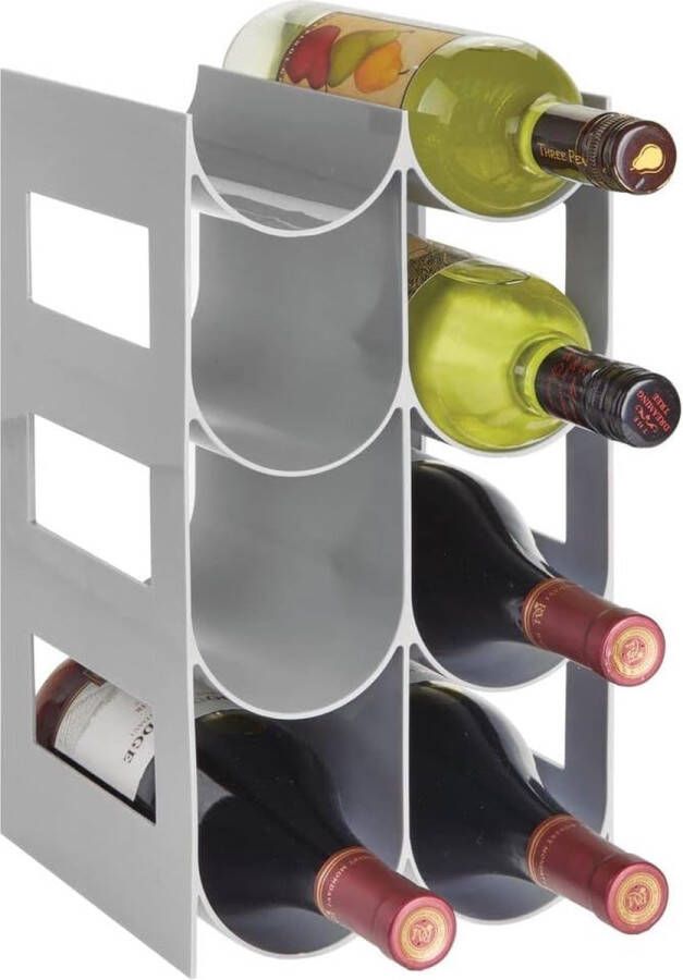 Praktisch wijn- en flessenrek plastic wijnrek voor maximaal 8 flessen vrijstaand recvoor wijnflessen of andere dingen grijs