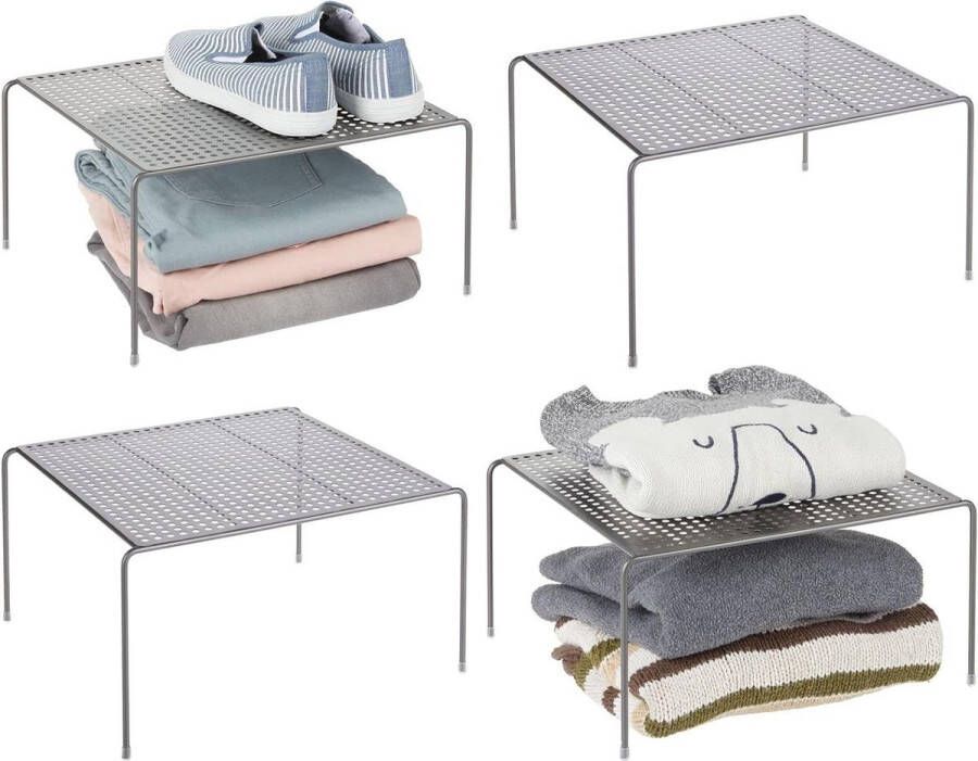 Praktische Kast-Organizer Handige Kastplanken voor Extra Opslagruimte Metaal Opbergrek voor Slaapkamer Badkamer Keuken Set van 4 Grafietgrijs