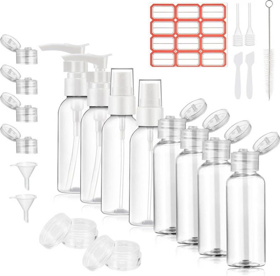 Praktische lege reisflessenset voor onderweg 21-delig 100 ml cosmetica trechter zakenreizen vliegreizen reisflesjes handbagage