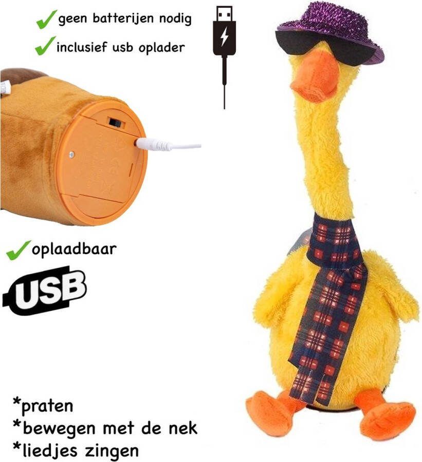 Dansende Cactus Pratende Eend met kostuum Oplaadbaar! Dansende en Pratende Interactieve Knuffel 32CM bekend van TikTok Talking & dancing Duck voice opname record hit songs Pluche Speelgoed (incl. oplader)