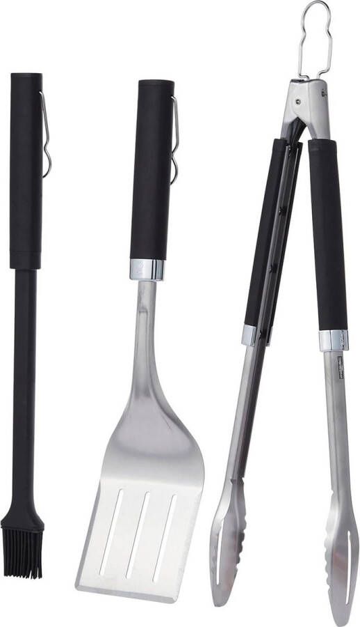 Precision Barbecueset 3 Delig Roestvrij Stalen BBQ Tang Spatel & Bakkwast Metalen Barbecuegereedschap Zilver (6764) weber bbq accessories