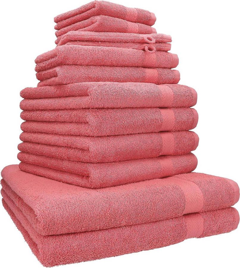 Premium 12-delige badstof handdoekjes set 2x lighanddoeken 4x handdoeken 2x gastendoekjes 2x zeepdoekjes 2x washandjes framboos