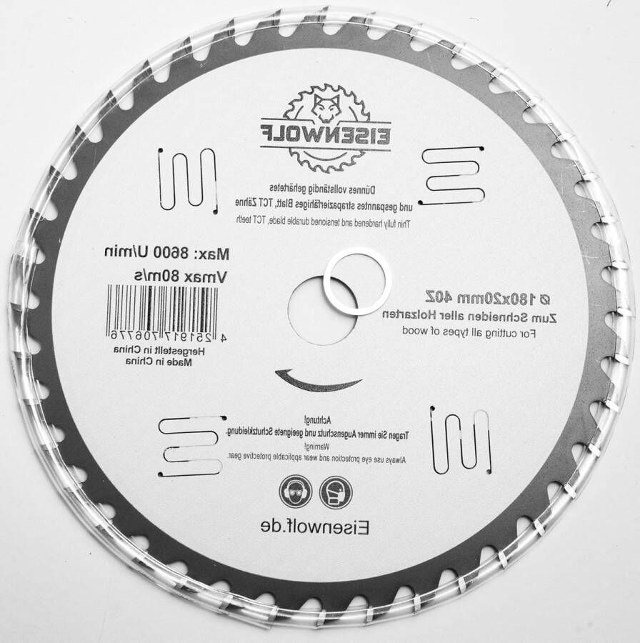 Premium 180 x 20 mm zaagblad cirkelzaagblad voor hout met 40 TCT-tanden geluidsreductie
