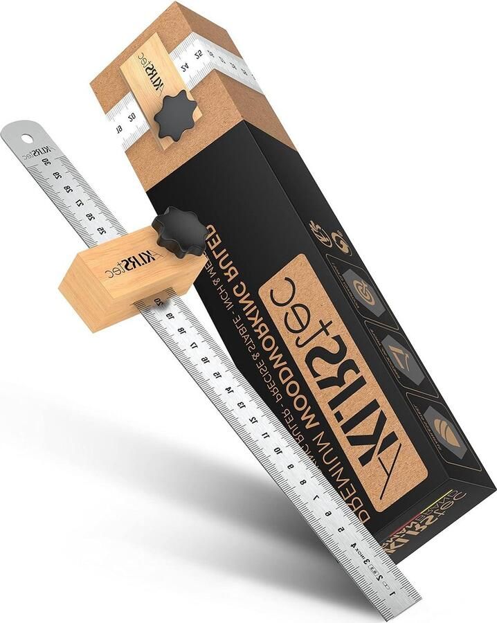 Premium 300mm Freesliniaal Professionele markeerliniaal Praktisch markeergereedschap met stevige roestvrijstalen liniaal Metalen freesliniaal met beukenhouten hekwerk