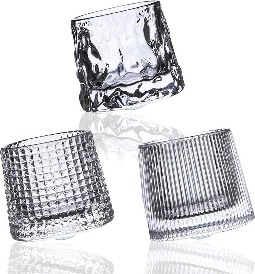 Premium 5 oz Schotse glazen Tumbler Whiskyglas 3 stuks ouderwetse glazen voor het drinken van Bourbon Draaibare kristallen whiskyglazen met bolvormige bodem