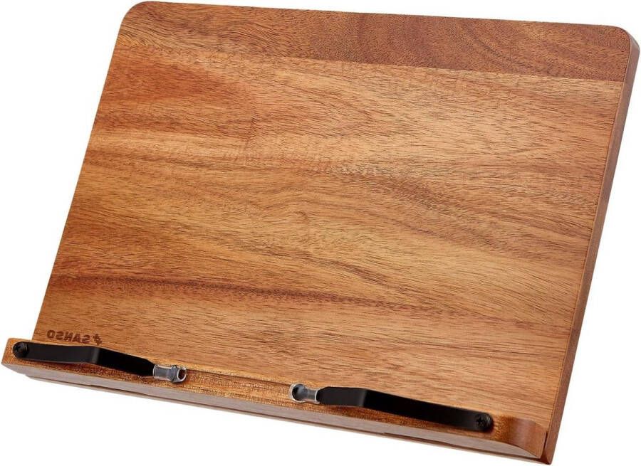 Premium Acaciahout Boekenstandaard 33 x 24 cm Boekensteun Hoek Verstelbaar Compatibel met iPad Voor Keuken Bureau Book stand