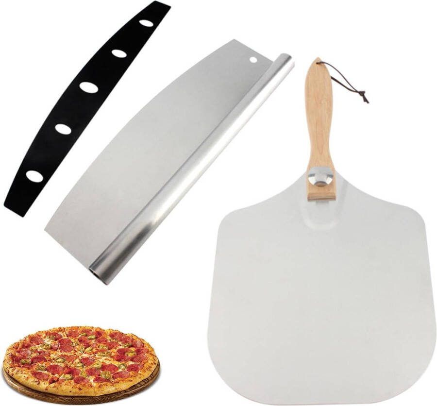 Premium aluminium pizzaspatel en tuimelsnijderset 12 inch pizzapeddel met opvouwbaar houten handvat voor pizza deeg brood en gebak in de oven