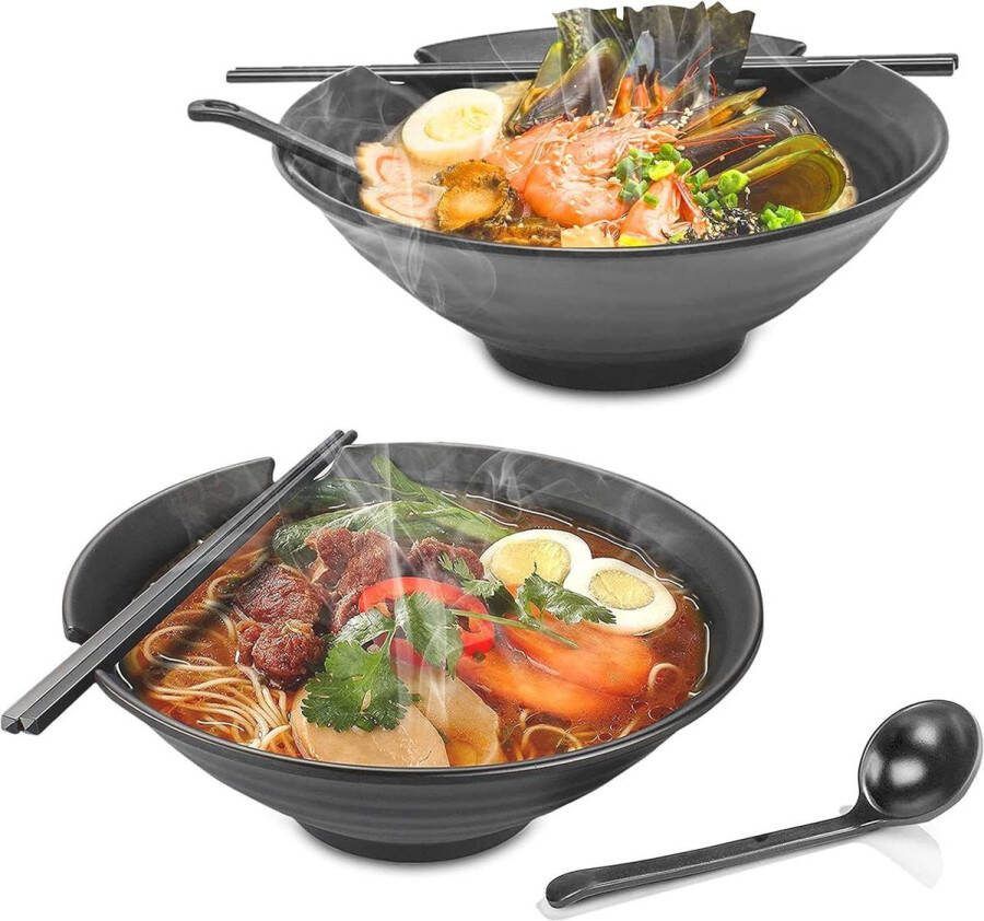 Premium antislip soepkommen set 6 stuks met lepel en eetstokjes voor Japanse ramen en Aziatische noedels