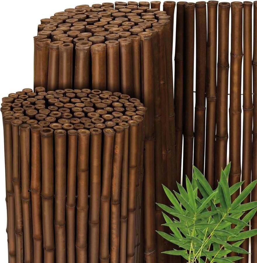 Premium Bamboe Tuinscherm 100x250cm Donkerbruin Geharde Bamboestokken Weerbestendig Privacy Scherm Binnen & Buiten Balkonscherm bamboe schutting