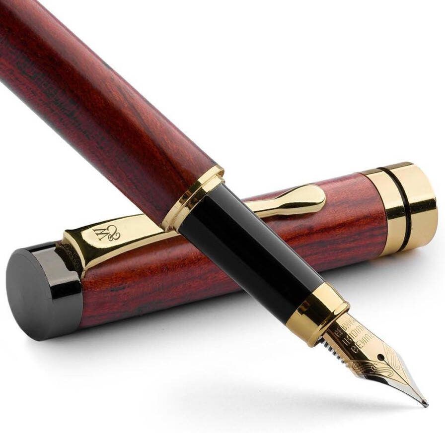 Premium bamboehouten Vulpennen set Medium penpunt Geschenkdoos Inktcartridges Inktvulconverter dagboek kalligrafie tekenen vlot schrijven Rozenhout