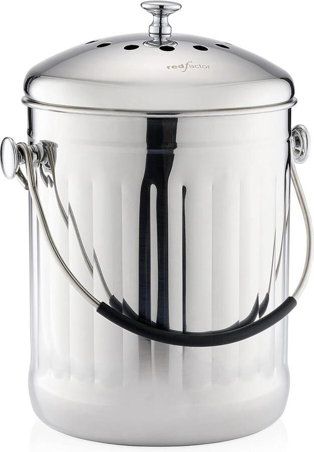 Premium compostbak keuken van roestvrij staal geurloos bio-vuilnisemmer inclusief gratis actieve koolfilters (glanzend staal 5 liter)