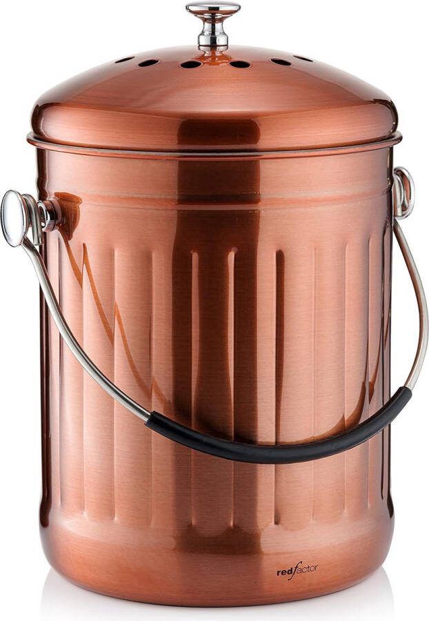 Premium compostbak keuken van roestvrij staal geurloos biologische vuilnisemmer inclusief gratis actieve koolfilters (mat koper 5 liter)