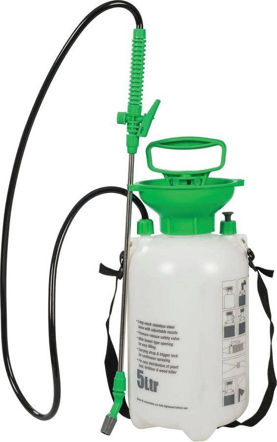 Premium Drukspuit 5L Capaciteit Roestvrij Staal Met Lange Bereik Lans & Verstelbare Nozzle Veiligheidsklep & Brede Vulopening Draagbaar Voor Plantenvoeding & Onkruidbestrijding Inclusief Draagriem Kleuren