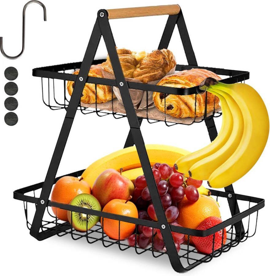 Premium een fruitschaalhouder met 2 etages van metaal etagère zwart heeft talrijke voordelen fruitmanden decoratieve keukenfruitmand bomclap houten houder opslag keuken