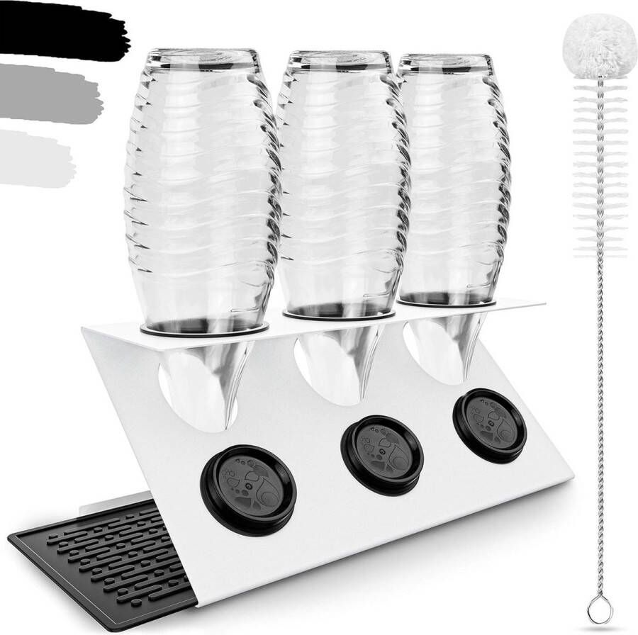 Premium flessenhouder voor SodaStream van roestvrij staal afdruiphouder voor Soda Stream Crystal Easy Fuse Emil UVM met flessenborstel en afdruipmat